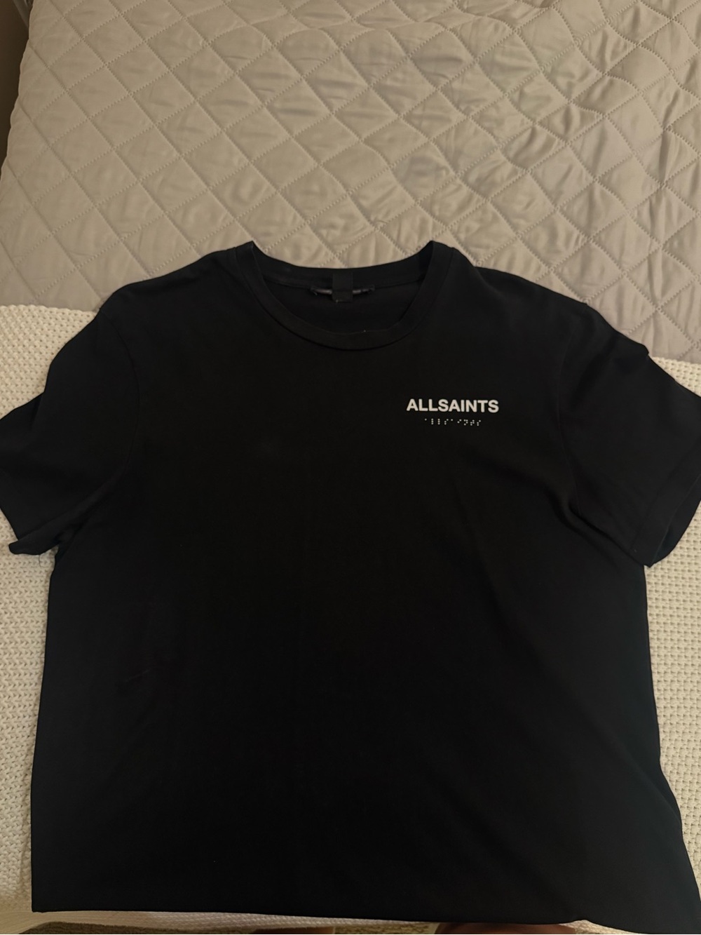 All Saints Black Crewneck T-Shirt with White Chest Logo